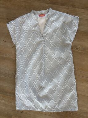 THML White Textured Dress with Navy Stripes